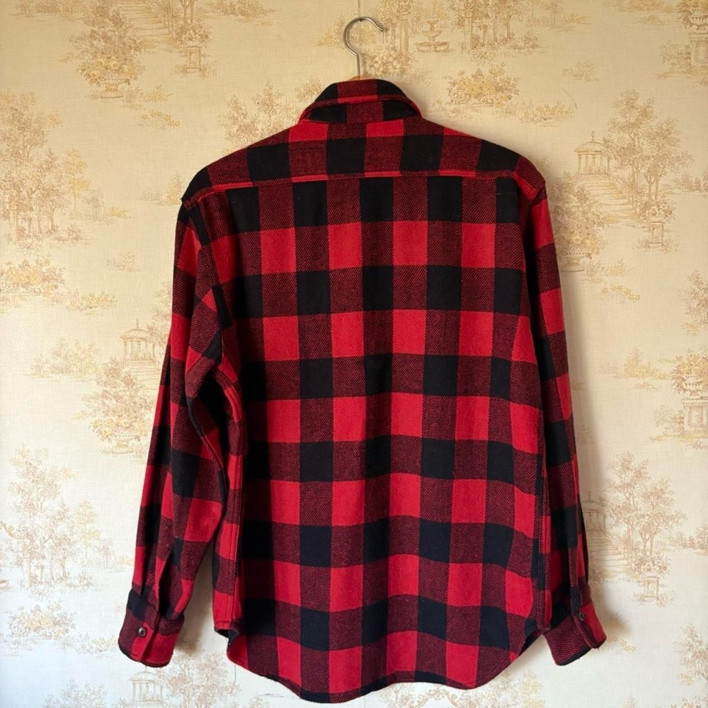 Vintage 70s red black buffalo plaid King’s Road wool flannel button up shirt - Picture 4 of 7